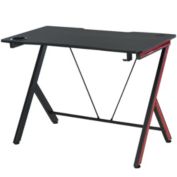 HomCom 41 inch Gaming Computer Desk, Home Office Gamer Table Workstation with Cup Holder, Headphone Hook, Cable Management, Carbon Fiber Surface
