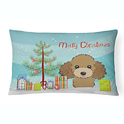 Caroline's Treasures Christmas Tree and Chocolate Brown Poodle Canvas Fabric Decorative Pillow 12 x 16