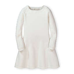 Hope & Henry Girls' Skater Sweater Dress with Pointelle Sleeves (White, 12-18 Months)