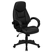 Flash Furniture Leonard High Back Black LeatherSoft Contemporary Executive Swivel Ergonomic Office Chair with Curved Back and Loop Arms