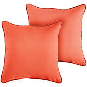 Outdoor Living and Style Set of 2 Melon Coral Orange Decorative Corded Square Pillows, 20"