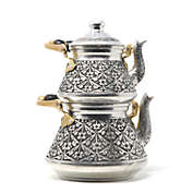 BeldiNest Handmade Turkish Double Boiler Conic Tin Plated Copper Teapot Heavy Gauge 1mm thick Capacity  51 FL oz (6.35 cups)