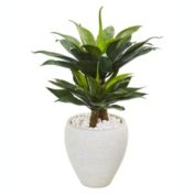 Nearly Natural 33" Double Agave Succulent Artificial Plant in White Planter