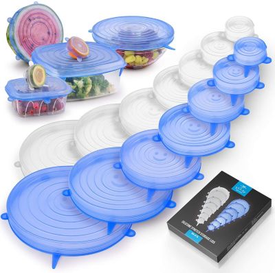 Pack 12 Silicone Food Fresh Keeping Sealing Stretch Lid Container Cover 
