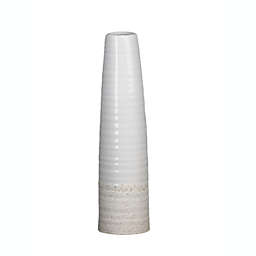 Urban Trends Collection Stoneware Tall Round Vase with Rough Speckled Banded Bottom and Gloss Finish, Ivory - Small