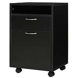 HOMCOM Mobile File Cabinet Organizer with Drawer and Cabinet, Printer Stand with Castors, Black