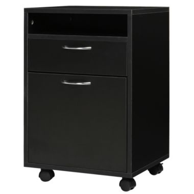 HOMCOM Mobile Storage Cabinet Organizer with Drawer and Cabinet, Printer Stand with Castors, Black. View a larger version of this product image.