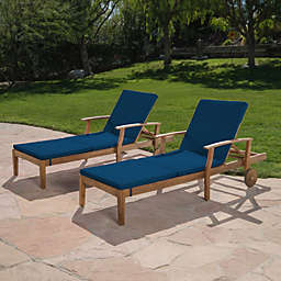 Contemporary Home Living Set of 2 Blue and Brown Outdoor Patio Chaise Lounges 79