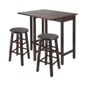 Winsome Lynnwood Drop Leaf Island Kitchen Wooden Table with 2 Square Legs Stool Walnut