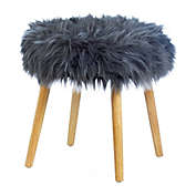 Accent Plus Faux Fur Stool with Wood Legs - Gray