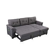 Contemporary Home Living 3-Piece Charcoal Gray Solid Sleeper Sectional Sofa with Storage Chaise 84"