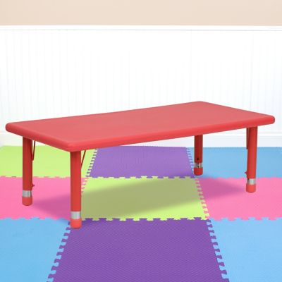 Flash Furniture 24&#39;&#39;W x 48&#39;&#39;L Rectangular Red Plastic Height Adjustable Activity Table