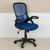 Flash Furniture High Back Blue Mesh Ergonomic Swivel Office Chair with Black Frame and Flip-up Arms