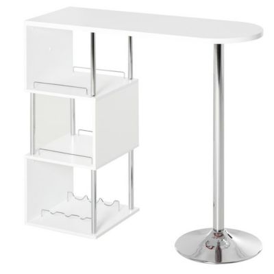 HomCom Bar Table Accent with 3-Bottle Wine Rack in Stainless White