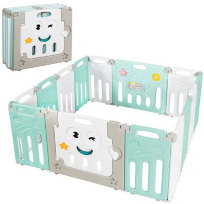 Costway 14-Panel Foldable Baby Playpen Kids Activity Centre-Green