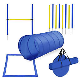 PawHut 4PC Obstacle Dog Agility Training Course Kit Backyard Competitive Equipment- Blue/Yellow
