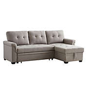 Contemporary Home Living 86" Lucca Light Gray Linen Reversible Sleeper Sectional Sofa with Storage Chaise