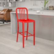 Flash Furniture Gael Commercial Grade 30" High Red Metal Indoor-Outdoor Barstool with Vertical Slat Back
