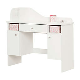 South Shore Vito Pure White And Pink Makeup Desk With Drawer - Pure White and Pink