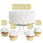 Big Dot of Happiness Gold Glitter 50 - No-Mess Real Gold Glitter Dessert Cupcake Toppers - 50th Birthday Party Clear Treat Picks - Set of 24