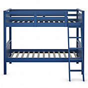 Costway Twin Over Twin Bunk Bed Convertible 2 Individual Beds Wooden -Navy