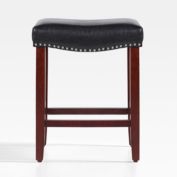 WestinTrends 24" Upholstered Saddle Seat Counter Stool, Cherry/ Black Faux Leather