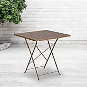 Emma + Oliver Commercial Grade 28" Square Gold Indoor-Outdoor Steel Folding Patio Table