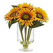 Nearly Natural 12" Sunflower Artificial Arrangement in Vase
