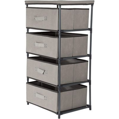 Juvale 4-Tier Clothes Drawer, Light Grey Fabric Dresser Organizer for Clothing Storage (16.5 x 13 x 33 In)