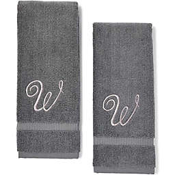 Juvale Monogrammed Hand Towels, Letter W Embroidered Gift (16 x 30 in, Grey, Set of 2)