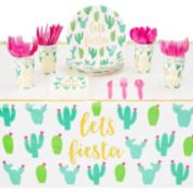 Blue Panda Let's Fiesta Cactus Paper Plates, Napkins, Cups, Cutlery, Tablecloth (Serves 24, 145 Pieces)