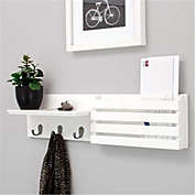 Inq Boutique Mail Holder and Coat Key Rack Wall Shelf with 3 Hooks, 24" x 6", White RT