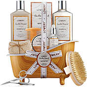 Lovery Luxury Spa Kit, 11pc Vanilla Almond Self Care Grooming Kit, Bath & Body Gift Basket