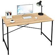 Coavas Office Computer Desk Large Study Desk Simple Writing Table Workstation for Home, Oak Tabletop with Black Frame, 47"