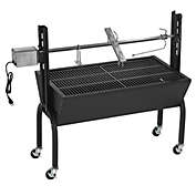 Outsunny Electric Rotisserie Grill Roaster Portable Charcoal BBQ 15W Automatic Lamb Hog Spit Roasting Machine 110lbs Load Height Adjustable with Wheels for Outdoor Picnic Camping