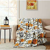 Kate Aurora Harvest Time Autumn Floral Give Thanks Ultra Soft & Plush Oversized Accent Throw Blanket - White