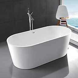 Bath, Kitchen & Basic 100% Acrylic Freestanding Bathtub Contemporary Soaking Tub with Brush