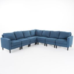 Contemporary Home Living 7-Piece Prussian Blue Contemporary Style Sectional Couch Sofa 35.5\