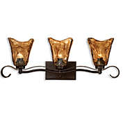 Contemporary Home Living 26" Rustic Gold Glass and European Iron Scrollwork 3-Light Vanity Wall Strip