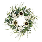 CC Christmas Decor 24" Vibrant Puleo International Artificial Sunflower and Hydrangea Floral Spring Wreath