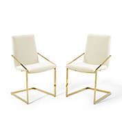 Modway Furniture Pitch Dining Armchair Performance Velvet Set of 2, Gold Ivory