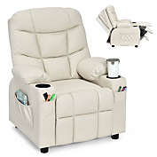 Infinity Merch Beige Leather w/Cup Holders & Side Pockets Recliner Chair