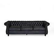 Contemporary Home Living 84.5" Black Traditional Tufted Sofa with Scroll Arms