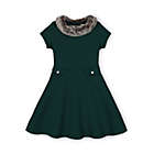 Alternate image 0 for Hope & Henry Girls&#39; Fit and Flare Ponte Dress with Faux Fur (Botanical Green, 4)