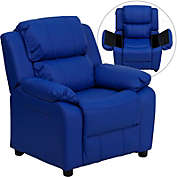Flash Furniture Deluxe Padded Contemporary Blue Vinyl Kids Recliner With Storage Arms - Blue Vinyl