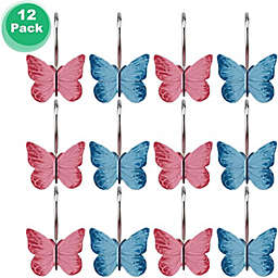 AGPtEK Butterfly Shower Curtain Hooks - Blue and Red