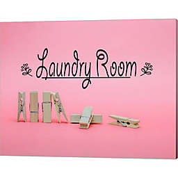 Metaverse Art Laundry Room Sign Clothespins Pink Background by Color Me Happy 20-Inch x 16-Inch Canvas Wall Art