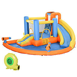 Outsunny Kids Inflatable Water Slide 5-in-1 Inflatable Bounce House Jumping Castle with Water Pool, Slide, Climbing Walls, & 2 Water Guns