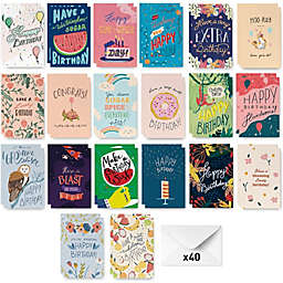 Birthday Cards Assortment, Hand-Illustrated, Envelopes Included, Bulk Variety Pack (40-Pack Set) - Rileys & Co