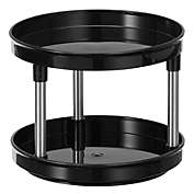 mDesign 2-Tier Spinning Lazy Susan Turntable Storage Tray - Black/Chrome